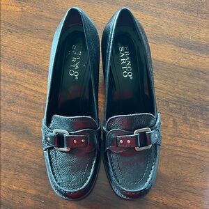 Franco Sarto Black Leather Slip on Loafer with Heel Buckle Size 7.5M